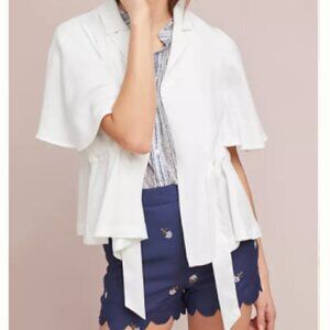 Anthropologie ett:twa Cinched Tie Waist White Kimono Blazer, size Small